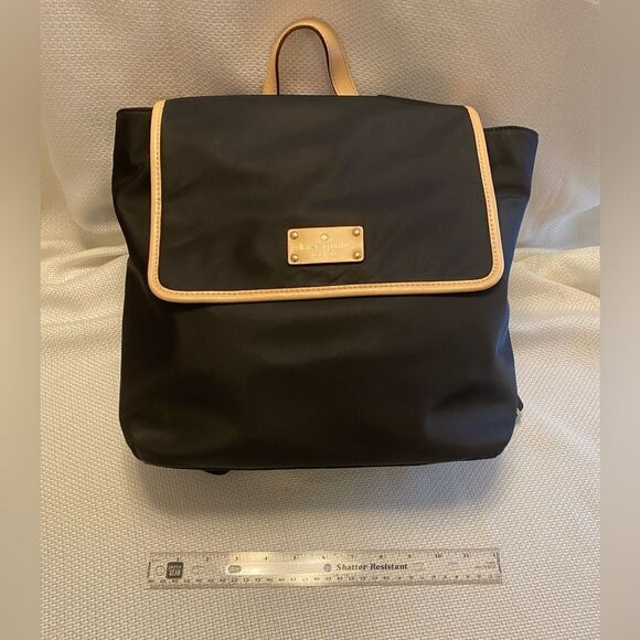 Classic Kate Spade black nylon and leather trim backpack capsule wardrobe preppy main image 11